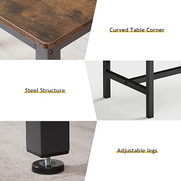 Rovibek Dining Room Table Chairs Set for 4, Modern Space Saving Kitchen Table with 2 Benches & Adjustable Feet Breakfast Table, Wooden Industrial Style Farmhouse, 43, Brown