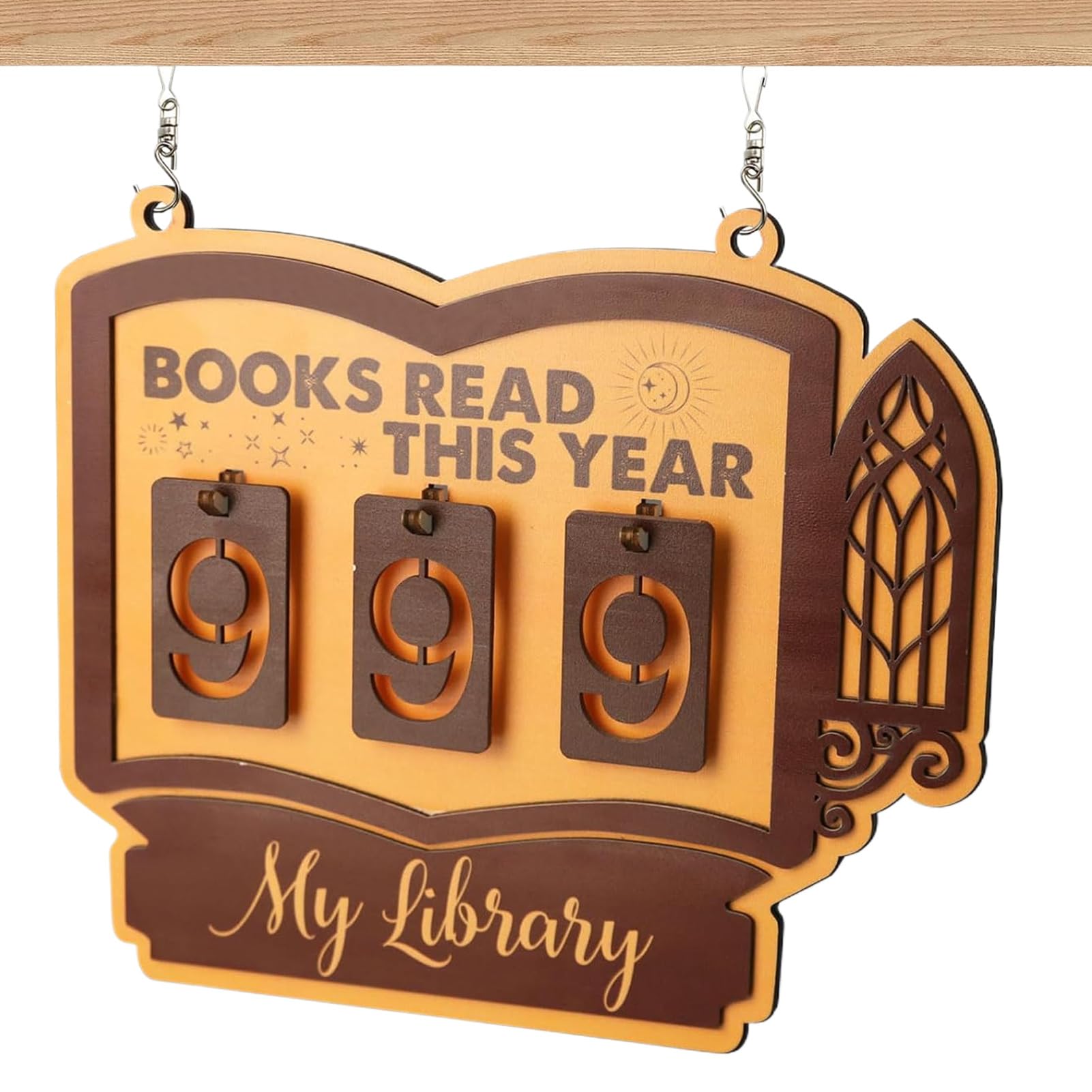 Contador de libros premium tallado en madera como letrero decorativo
