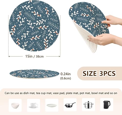 Miniatura 2 de Christmas Branch Heat Resistant Pan Mat High Heat Trivet for Hot Dishes Absorb Water Hot Mats for Stove Protecting Counter House Decor 3 Pcs