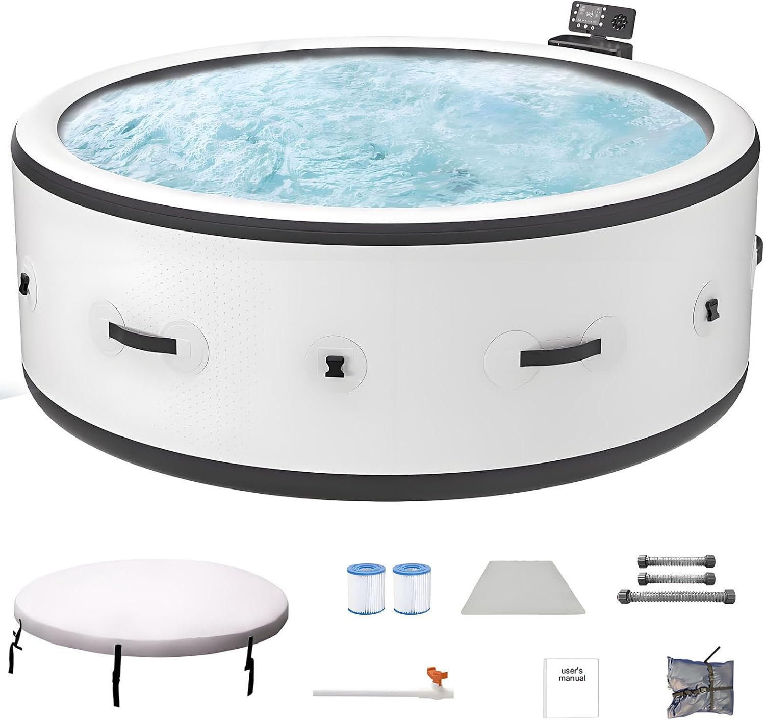 Inflatable Hot Tub for 4-6 Person, Portable Outdoor Spa with Heater, 180 Bubble Jets and Insulated Cover, Digital Control & LED Lights for Garden, Family Relaxation L
