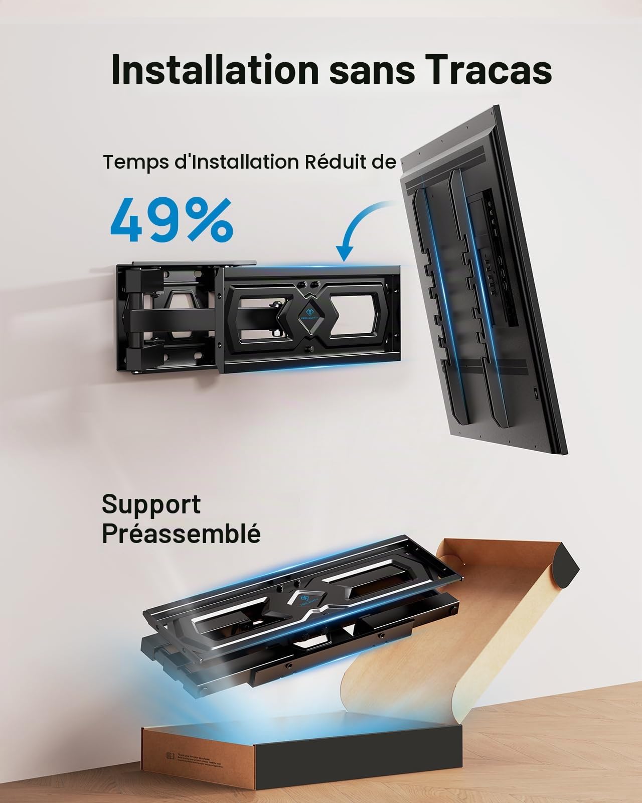 PERLESMITH Support Mural TV, Fixation TV Murale Inclinable et Orientable pour Écrans 25-70 Pouces Jusqu'à 45Kg, VESA 400 x 400mm