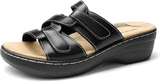 DREAM PAIRS Women's Slide Arch Support Slip On Flat Sandals | Women Adjustable Straps Slip On Wedge Sandals Casual Summer Comfort Lightweight Shoes