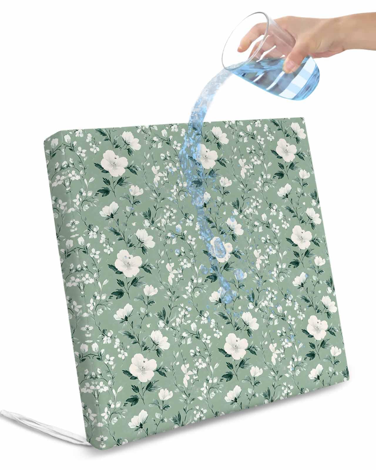 2 Pack Spring Floral Waterproof Cushion Covers with Ties, Outdoor Patio Chaise Lounge Chair Seat Cushion Slip Covers Replacement(Only Cover) Teal White Summer Botanical Watercolor 22