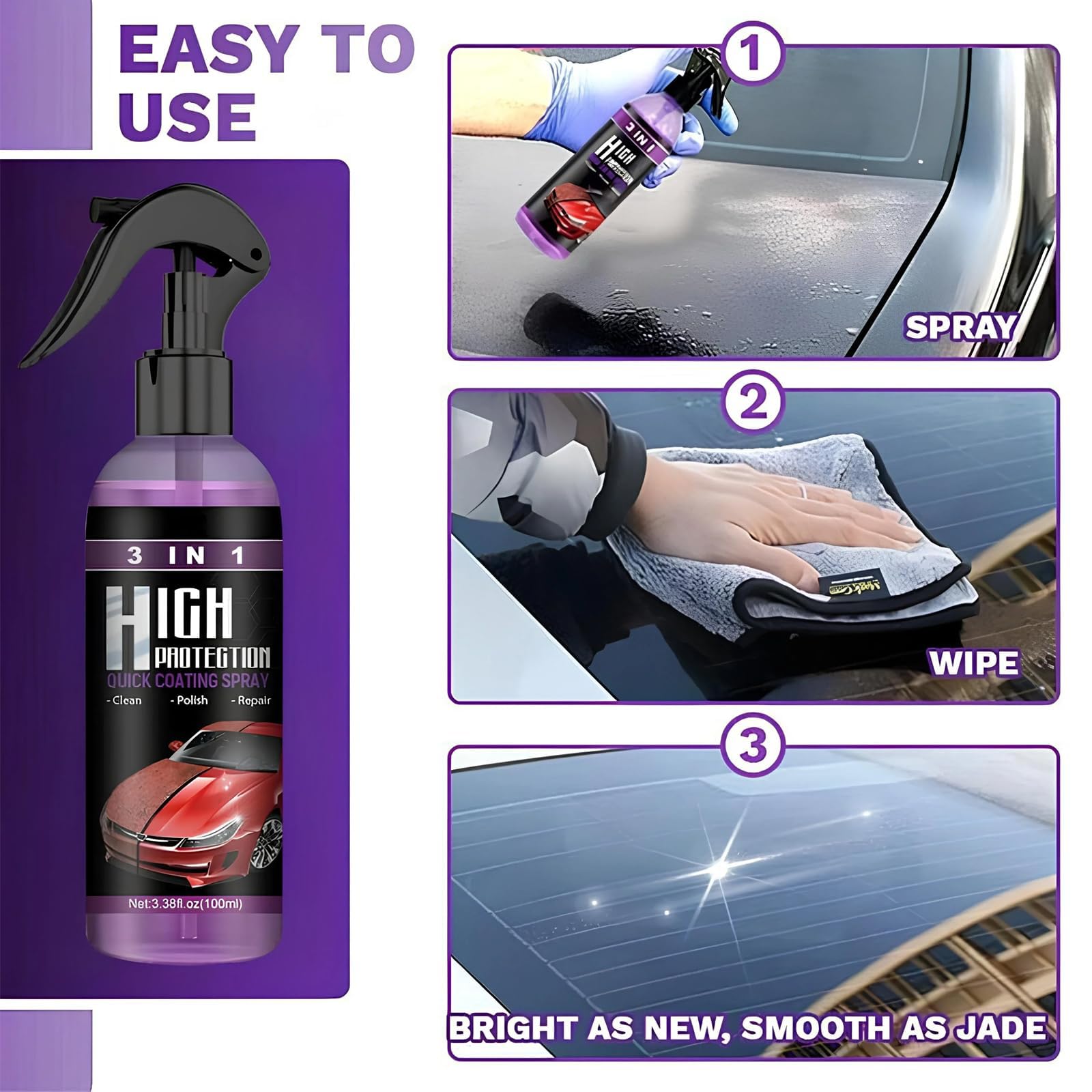 Turbo Shine Nexa, 3-in-1 Car Paint Spray - High Protection Fast Coating for Metal, Tools, Cars, Scratch Remover & Color Change Kit (2Pcs)