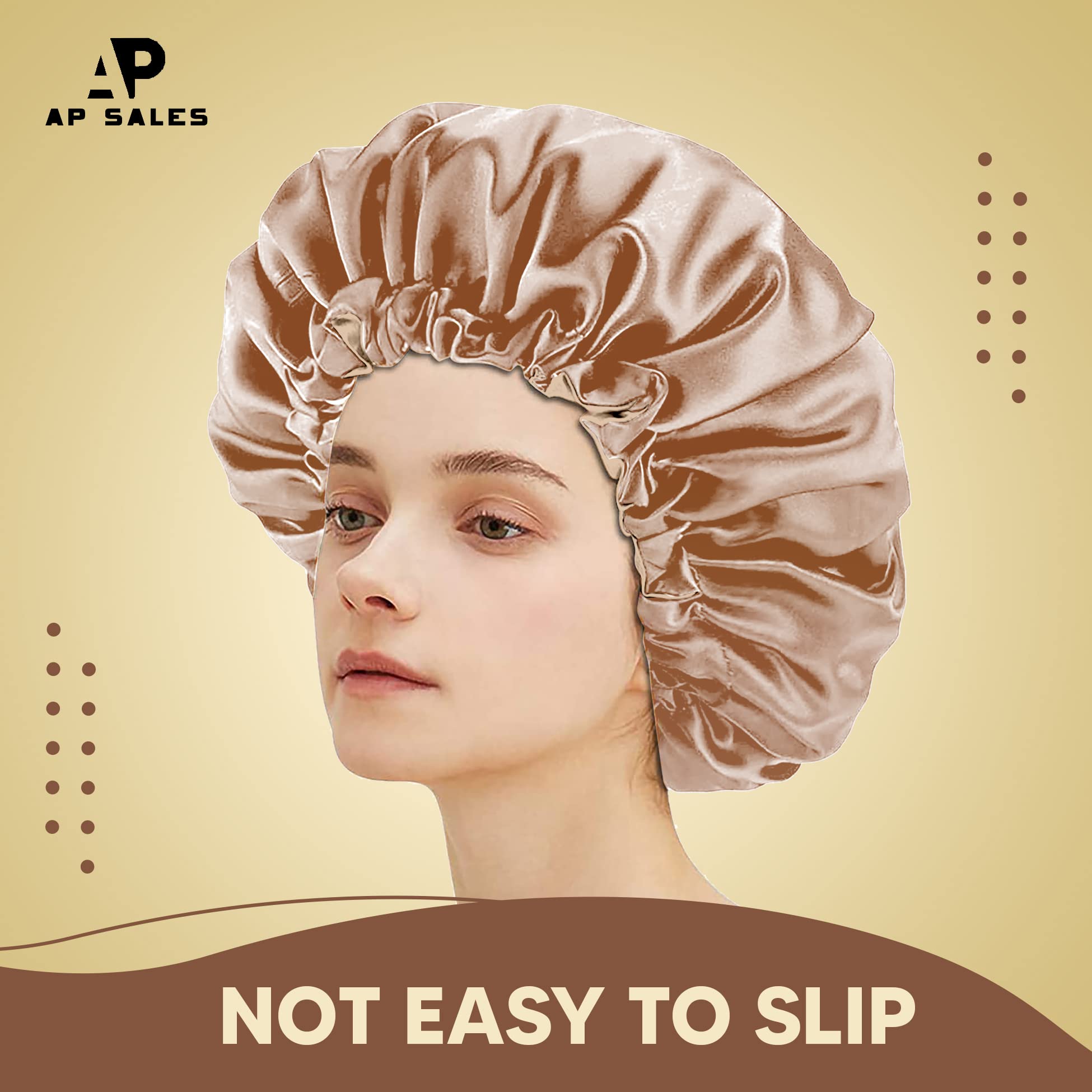 AP sales Satin Silk Hair Bonnet cap with 3 Primium Silk Satin Scrunchies|Satin head cap for sleeping| Satin bonnet for curly hair| Silk bonnet for hair|Satin hair wrap (Rose Gold) 3