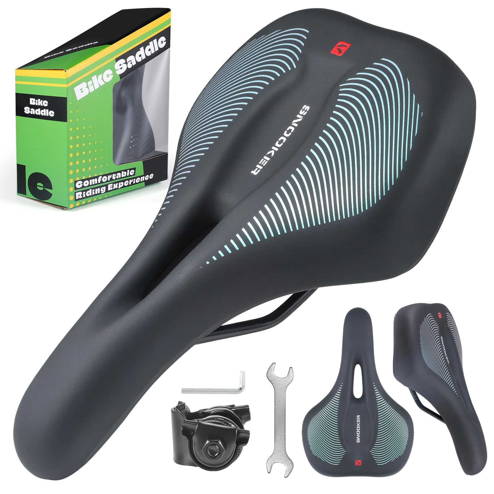 ZCYLPT Comfortable Gel Bike Saddle, Soft Breathable Bicycle Seat Cushion with Shock-Absorbing & Ergonomics Design, Wide Comfort Bike Seat for MTB, Road, City, Exercise Bikes for Men and Women
