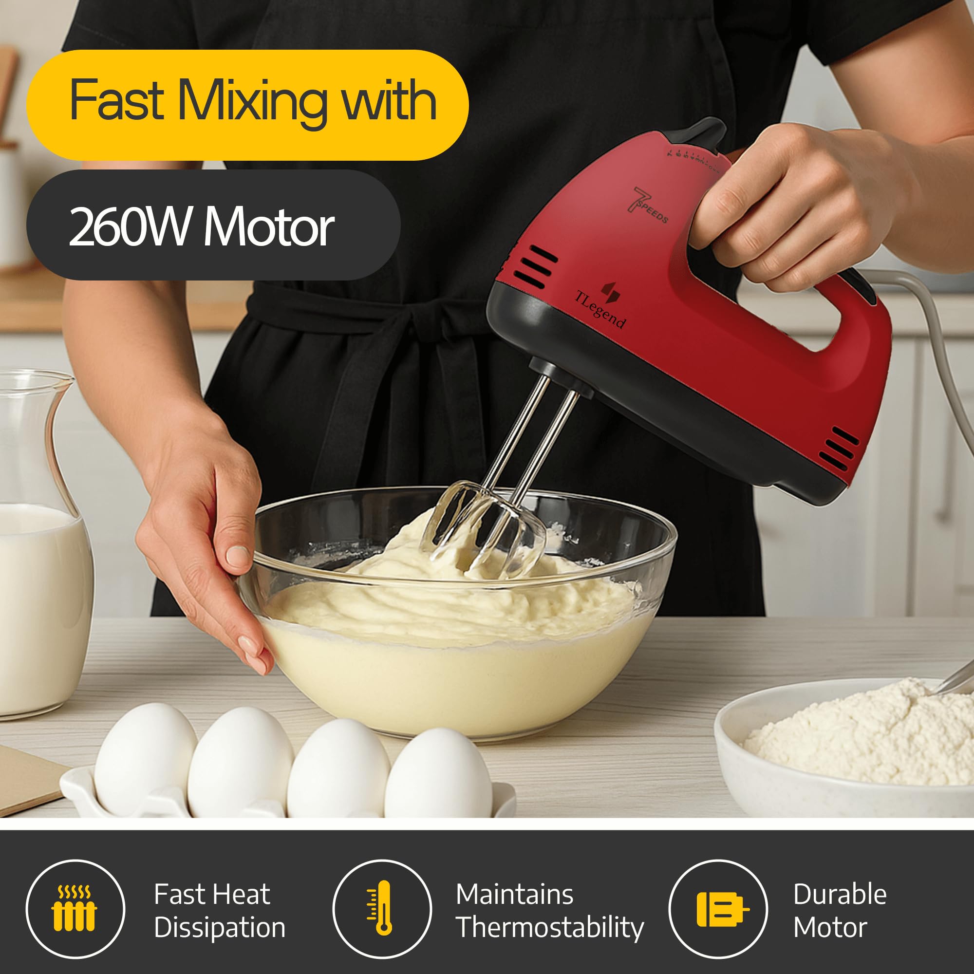 Mezclador de mano eléctrico de mano - Mezclador eléctrico de 7 velocidades Ultra Power de mano (rojo) 4