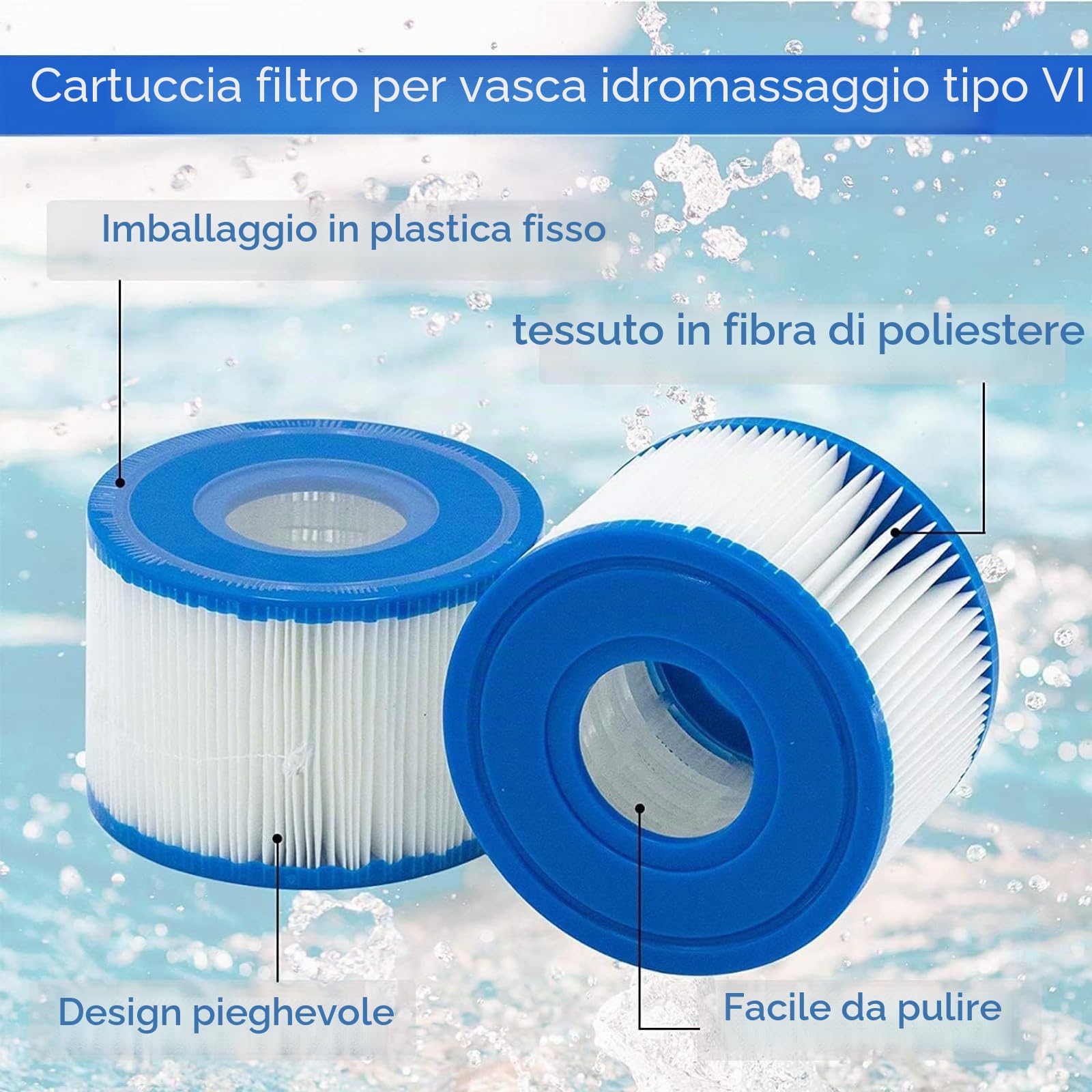 8 Pezzi Cartuccia Filtro per Piscina Tipo VI, Cartucce Filtranti per Piscina Bestway Ricambio per Filtro per Pulizia Piscina Filtro Whirlpool per Lay Z Spa Miami Vegas Monaco