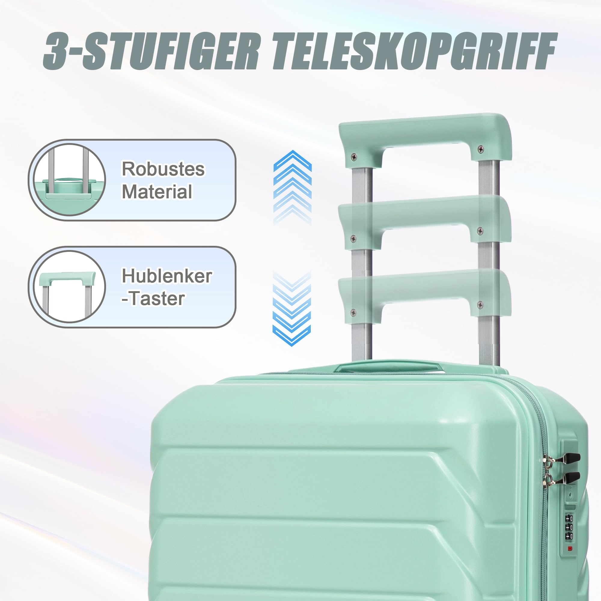 Hartschalen-Koffer Trolley Handgepäck Rollkoffer, Reisekoffer Set mit 4 Rollen, 2er Gepäckset Mintgrün