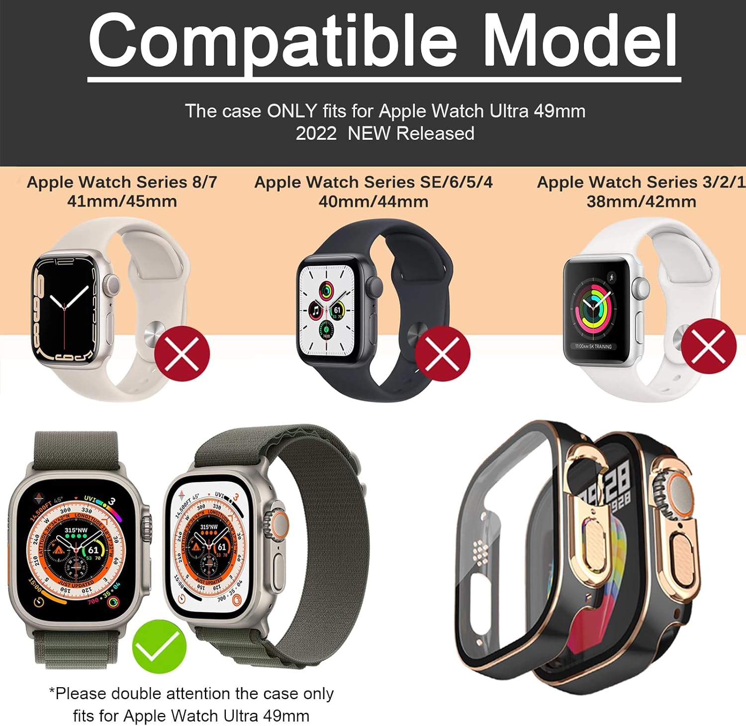 Miimall Case for Apple Watch Ultra 2/1 49mm, Hard PC Bumper with Tempered Glass Screen Protector - Image 3