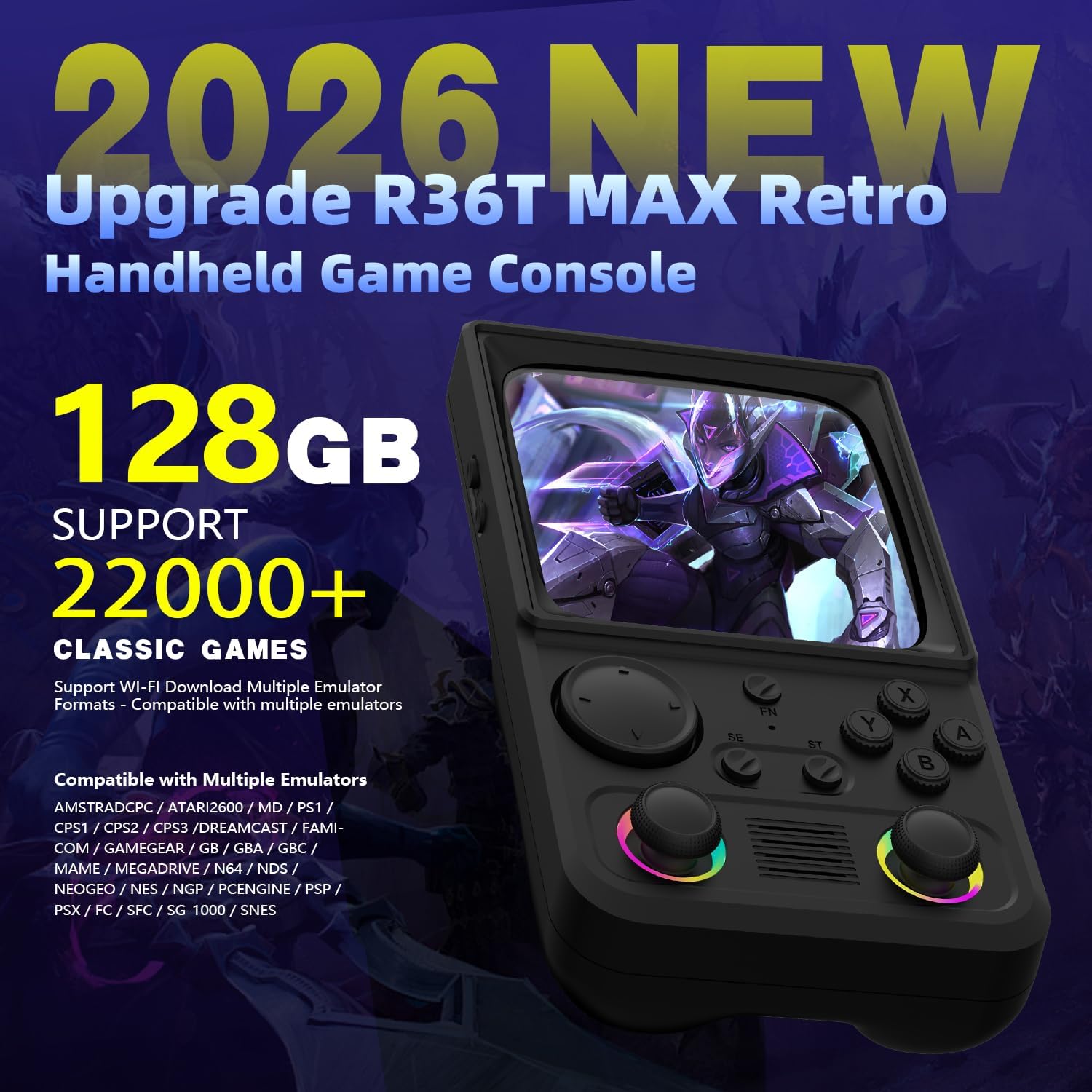 R36TMAX Retro Handheld Game Console, 4.0'' 720x720 IPS Screen, 64GB Supports 18000+ Classic Games, EmuELEC System Supports WiFi Networked Fighting&OTG,4000mAh with Portable Case（Black 64GB）