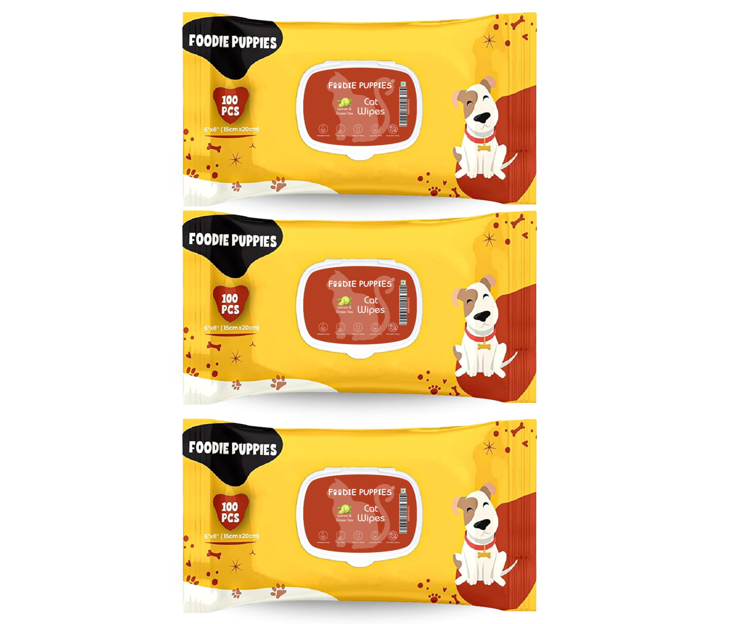 Foodie Puppies Anti-Bacterial (Cat Lime Wipes) Pet Wet Wipes for Cats & Kittens | (100 Wipes X 3 Pack), 15cm x 20cm | Fresh Lemon & Green Tea Scent | Paraben Free & Cruelty-Free | Alcohol-Free (B0BHWTHTJ7) Amazon Price History, Amazon Price Tracker