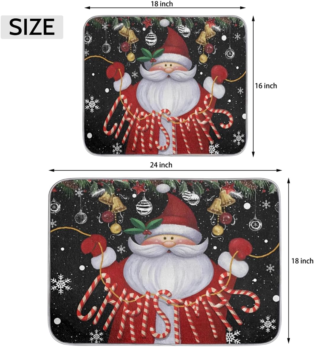 Cute Xmas Santa Claus Dish Drying Mat for Kitchen Counter Merry Christmas Absorbent Drying Pad Countertop Dishes Drainer Mats Washable Coffee Bar Mats 18x24 Inch