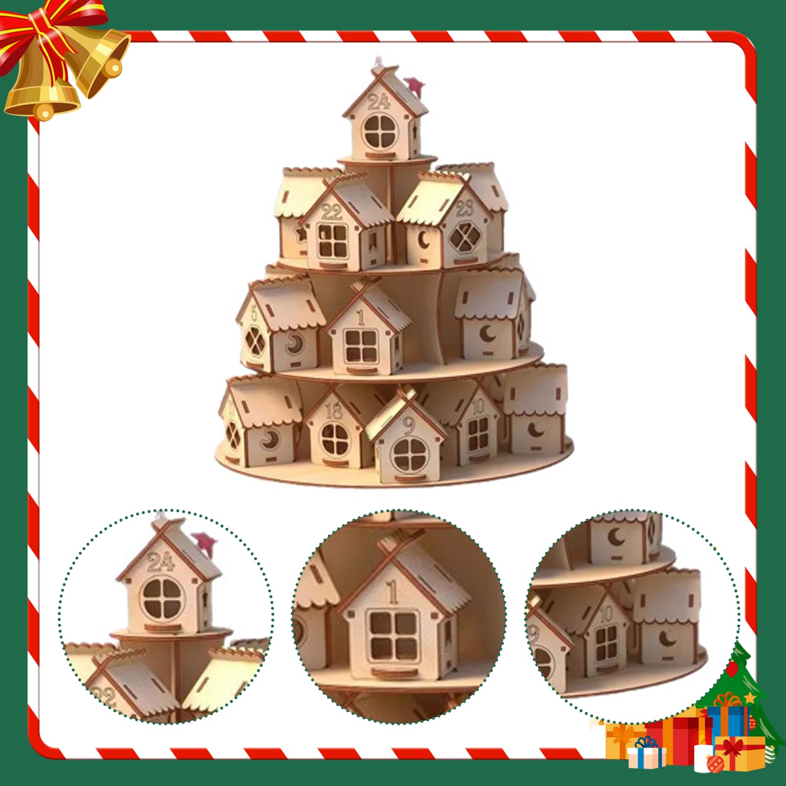 Weihnachtskalender Adventskalender Holzhaus Dekoration Countdown-Ornament aus Robustem Holz für Festliche Dekorationen für Wohnzimmer Büro Geschenk