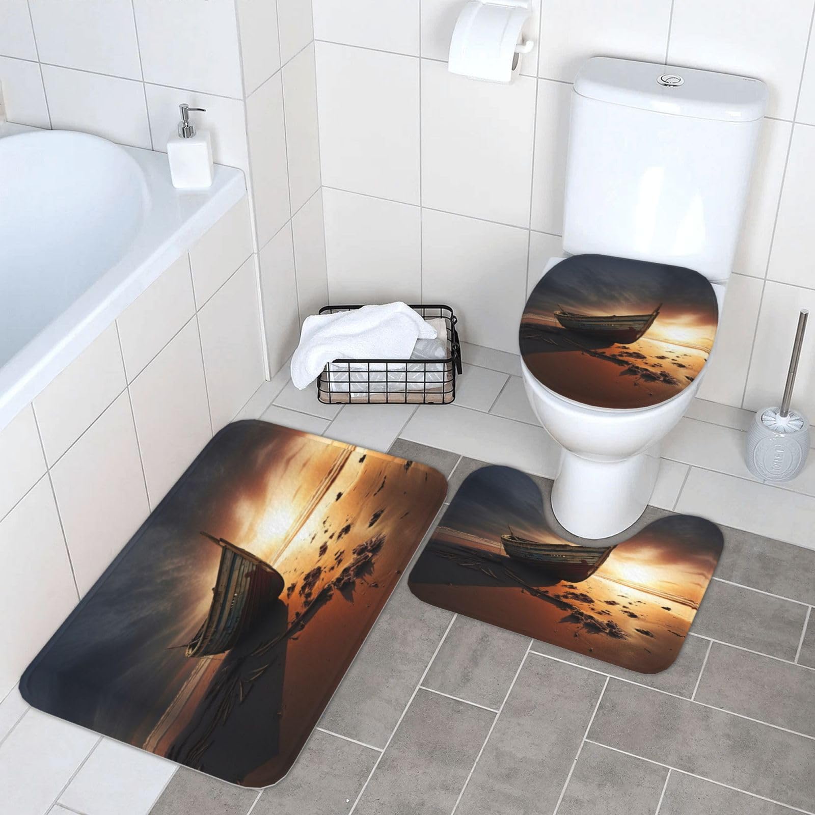 Alfombra de baño de playa en franela con tapete de inodoro