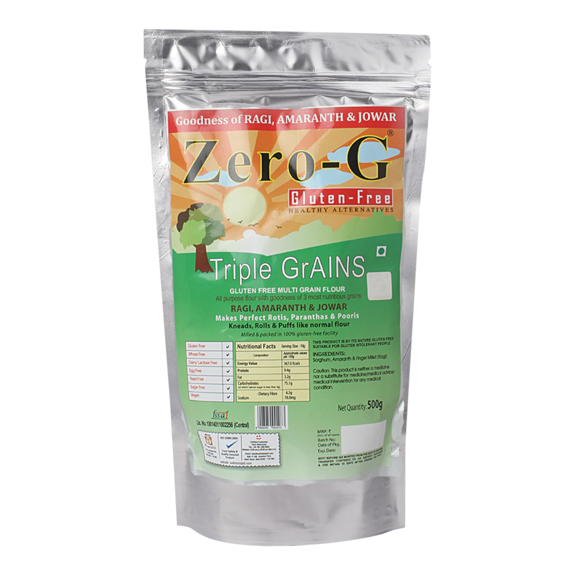 Zero-G Gluten-free TripleGrains (Multi Grain Flour) - 500g Pack | Ragi, Jowar, Amaranth / Rajgira blend Flour / Atta | Nutritious, Wholesome & Good Tasting | High Dietary Fiber | Kneads, Rolls & Puffs well (B00MVTI0MS) Amazon Price History, Amazon Price Tracker
