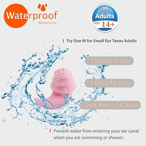 Miniatura 2 de Tapones para los oídos de los nadadores, 3 pares de tapones cómodos de silicona suave para los oídos para nadar