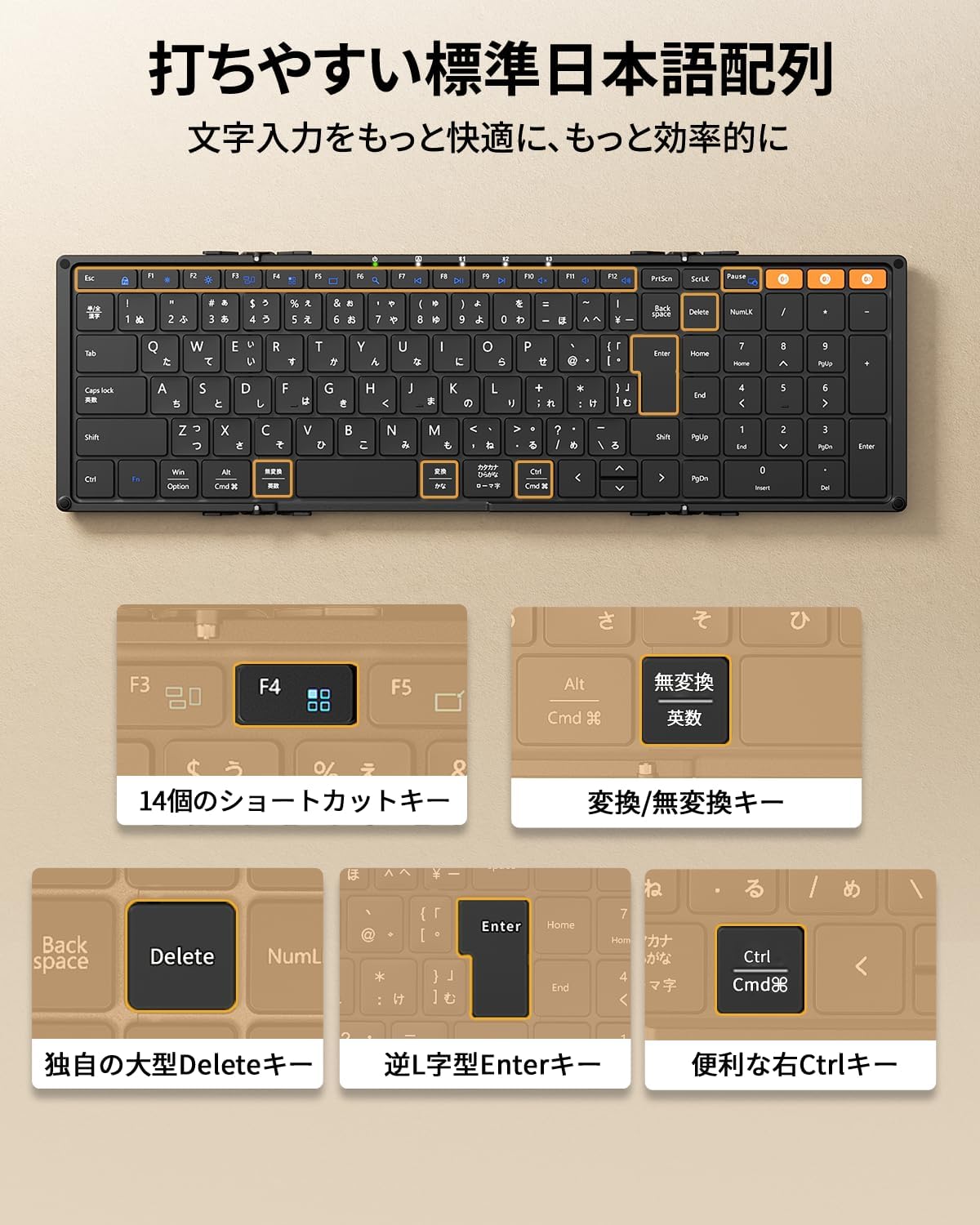 ProtoArc XK01 keyboard showing Japanese layout and shortcut keys