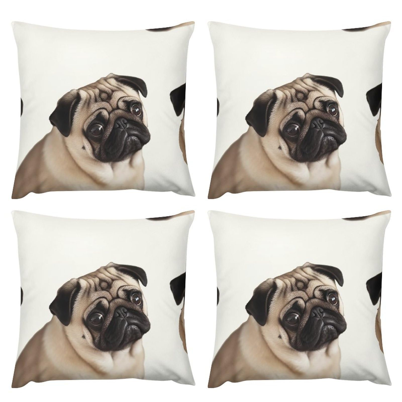 Housses de coussin carlin lot de 4 en peluche carrées double face pour canapé de salon