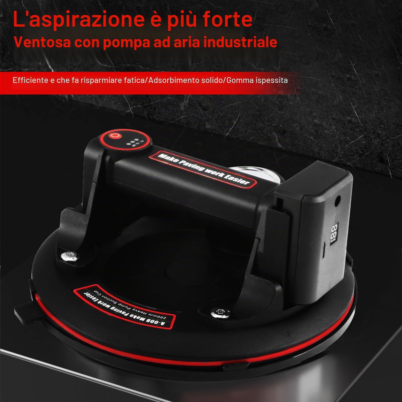 2 pezzi ventosa elettrica da 8" sollevatore per piastrelle a batteria con manometro, batteria x4, cassetta degli attrezzi, capacità di carico 200 kg, per il trasporto di acquari, piastrelle, vetro