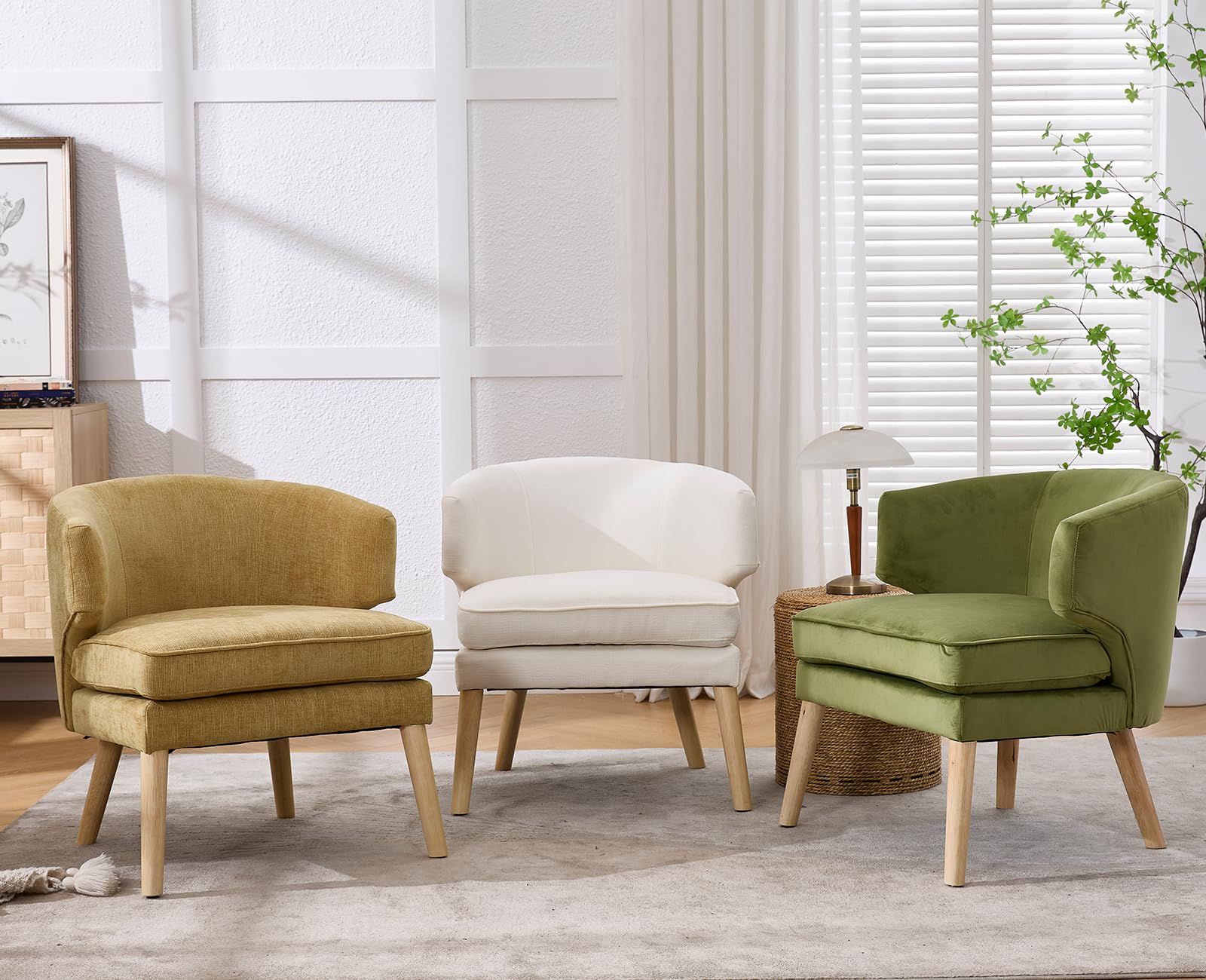 Sedia da lettura con gambe in legno in velluto, poltrona relax con doppio cuscino, per soggiorno, camera da letto, angolo lettura, verde