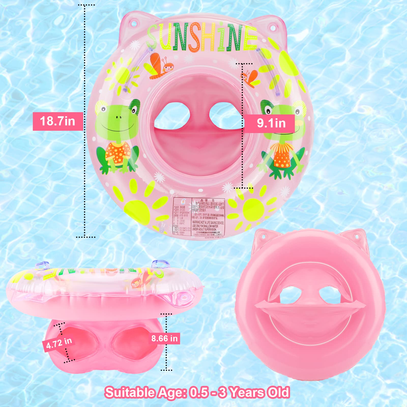 Anello di Nuoto del Fumetto, Salvagente Neonato Galleggiante Gonfiabile del Bambino Dell'anello di Nuoto del Bambino Baby Float Salvagente con Seggiolino and Gonfiatore Bambini Piscina Giocattolo,Rosa