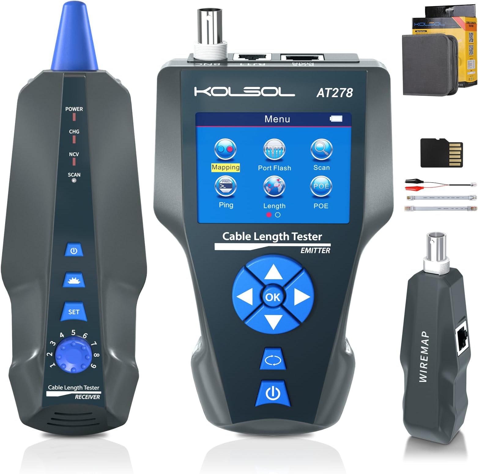 Network Cable Tester, Network Tester with TDR, Network Toner Tester with AC Filter, AT278 Multi-Functional Wire Tracker for RJ45, RJ11, BNC, Metal Cable, PING/POE