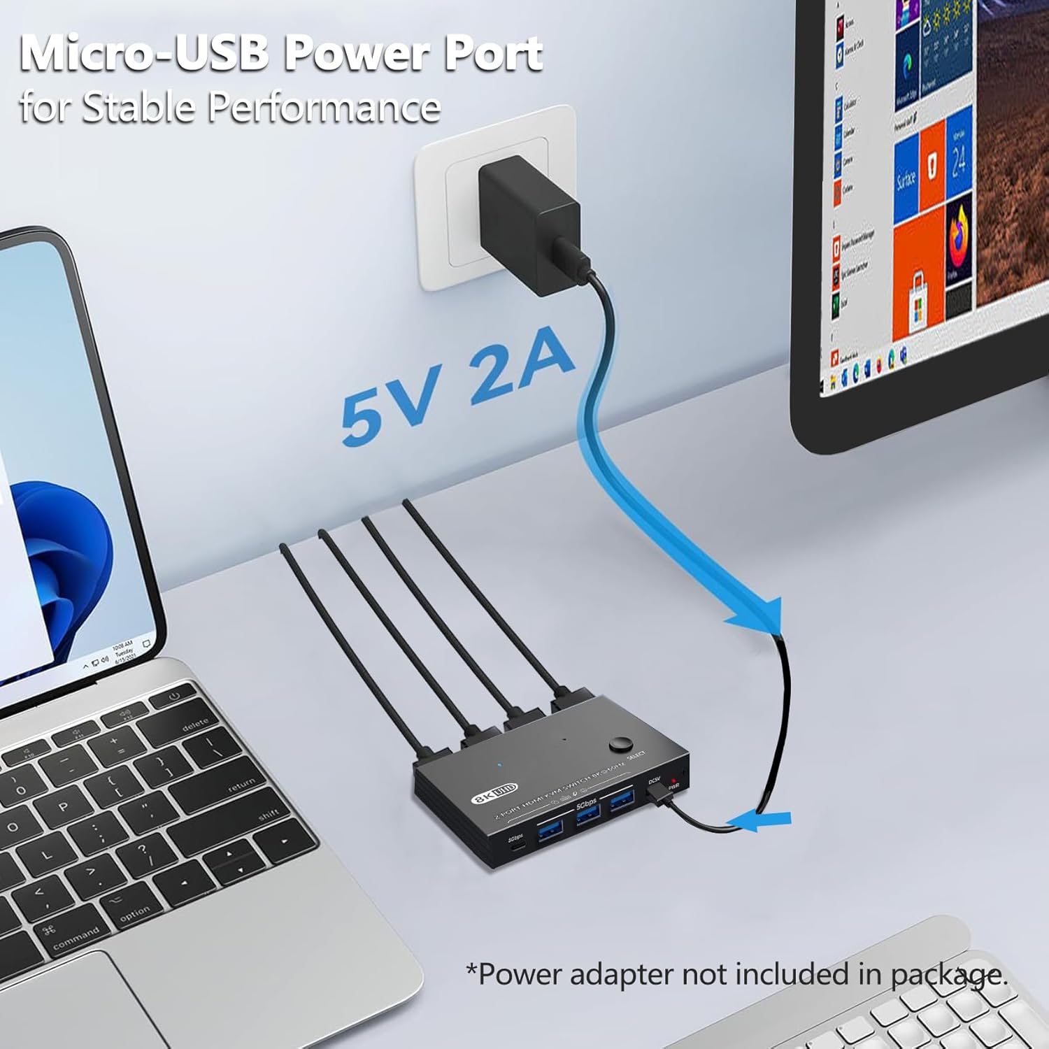 HDMI KVM Switch 1 Monitors 2 Computers 8K@60Hz KVM Switches for 2 Computers Sharing 1 Monitors Keyboard Mouse Printer Switch,with 2Pack 2-in-1 USB Splitter Cable
