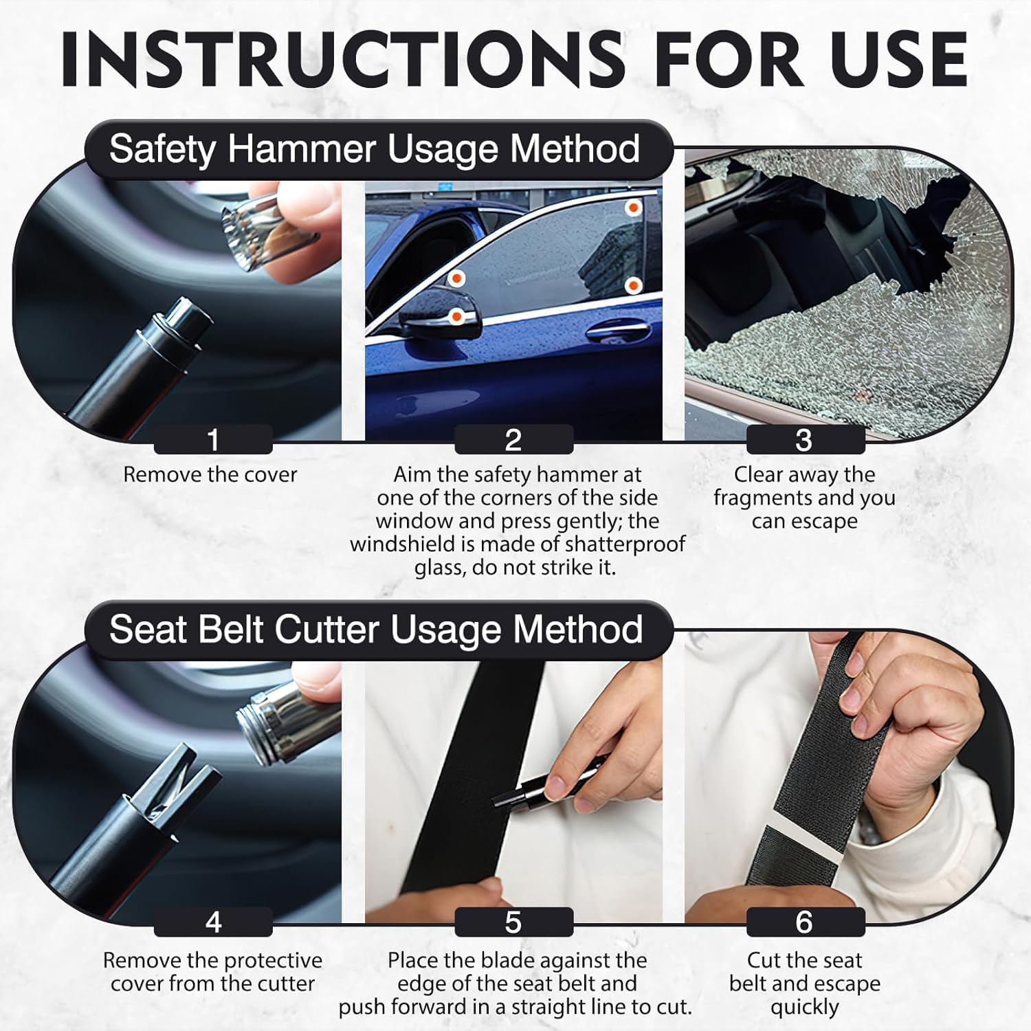 4-Pack Car Safety Hammer Seatbelt Cutter,2026 Upgraded Safe Hammer Glass Breaker Under Water,2 in 1 Emergency Keychains car Window Breaker Escape Tool, New Car Accessories