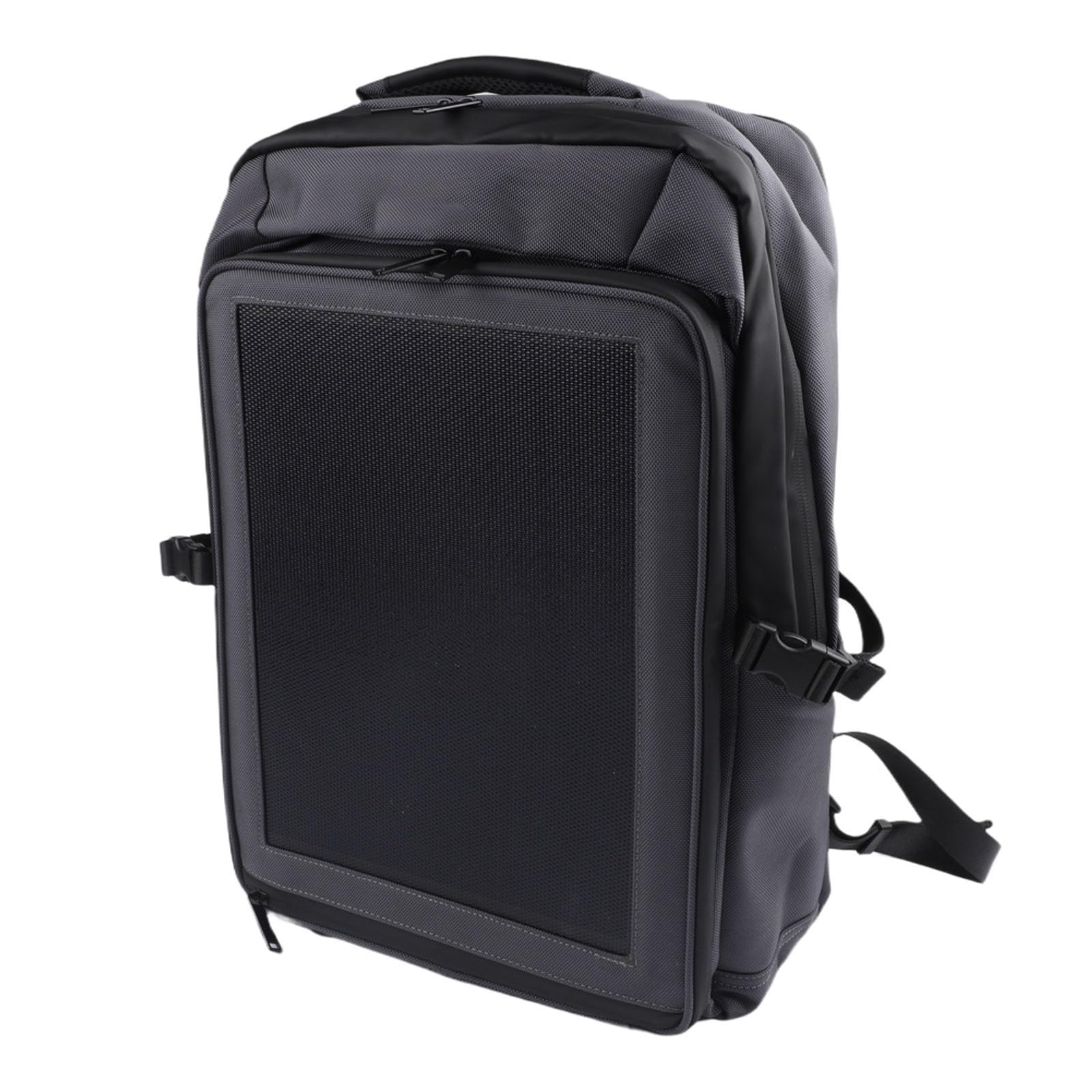 Zaino di ricarica solare con 30 W per due pannelli, zaino leggero in tessuto Oxford da 35 l, per escursionismo, campeggio, viaggi, impermeabile, grigio scuro