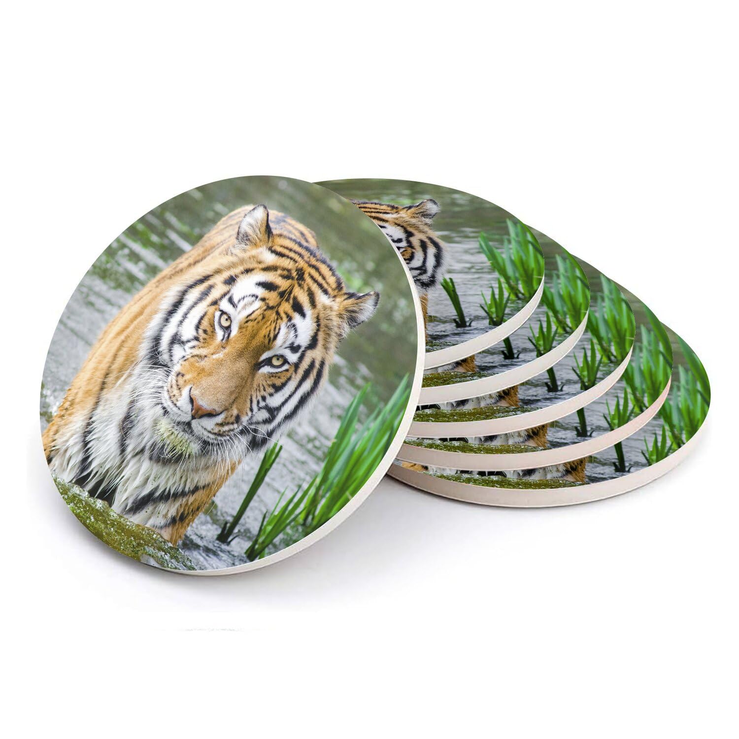 Sous-verre ronds en céramique motif tigre cadeau idéal pendaison de crémaillère chic