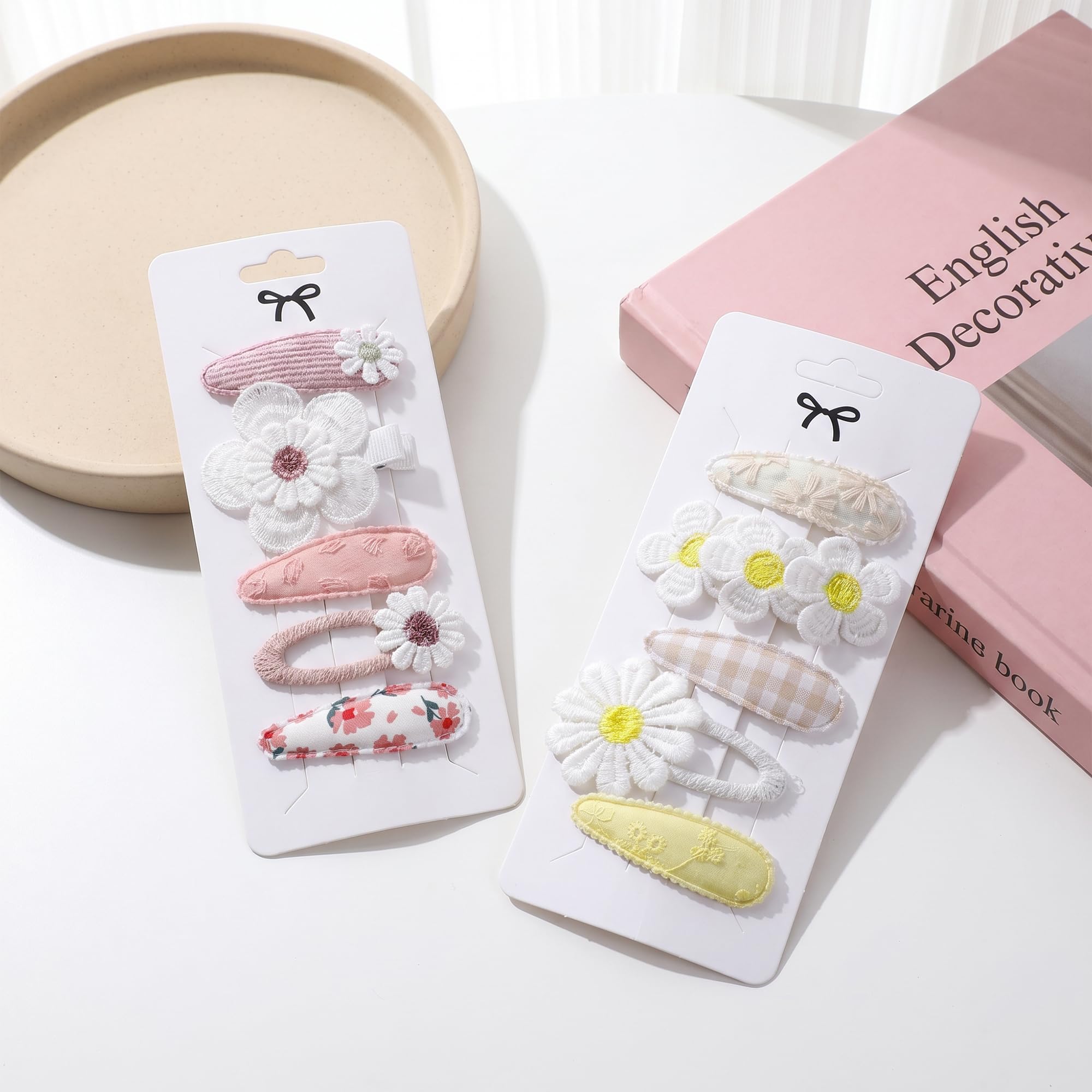 Baby Hair Clips 10 Pack, Non-Slip Daisy Embroidery Floral Snap Barrettes