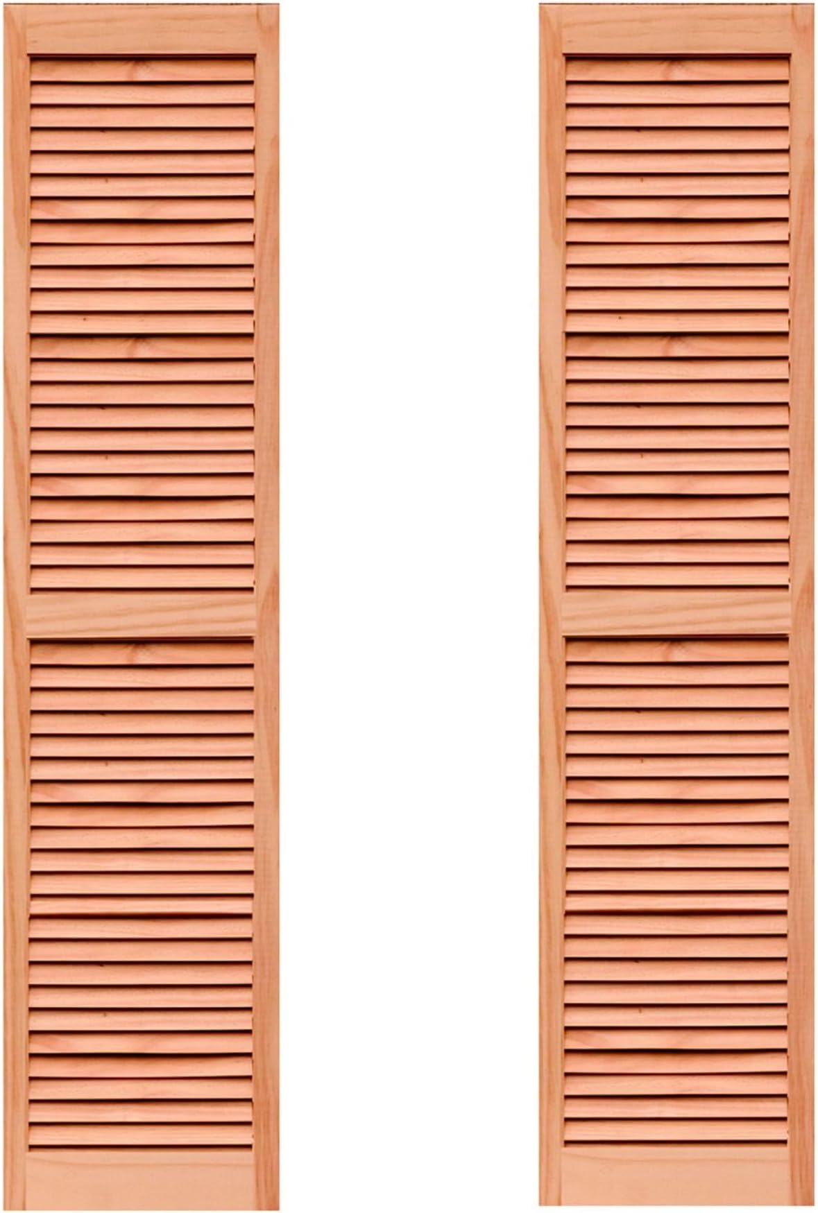 LTL Home Products SHL59 Exterior Solid Wood Louvered Window Shutters, 15" x 59", Unfinished Pine