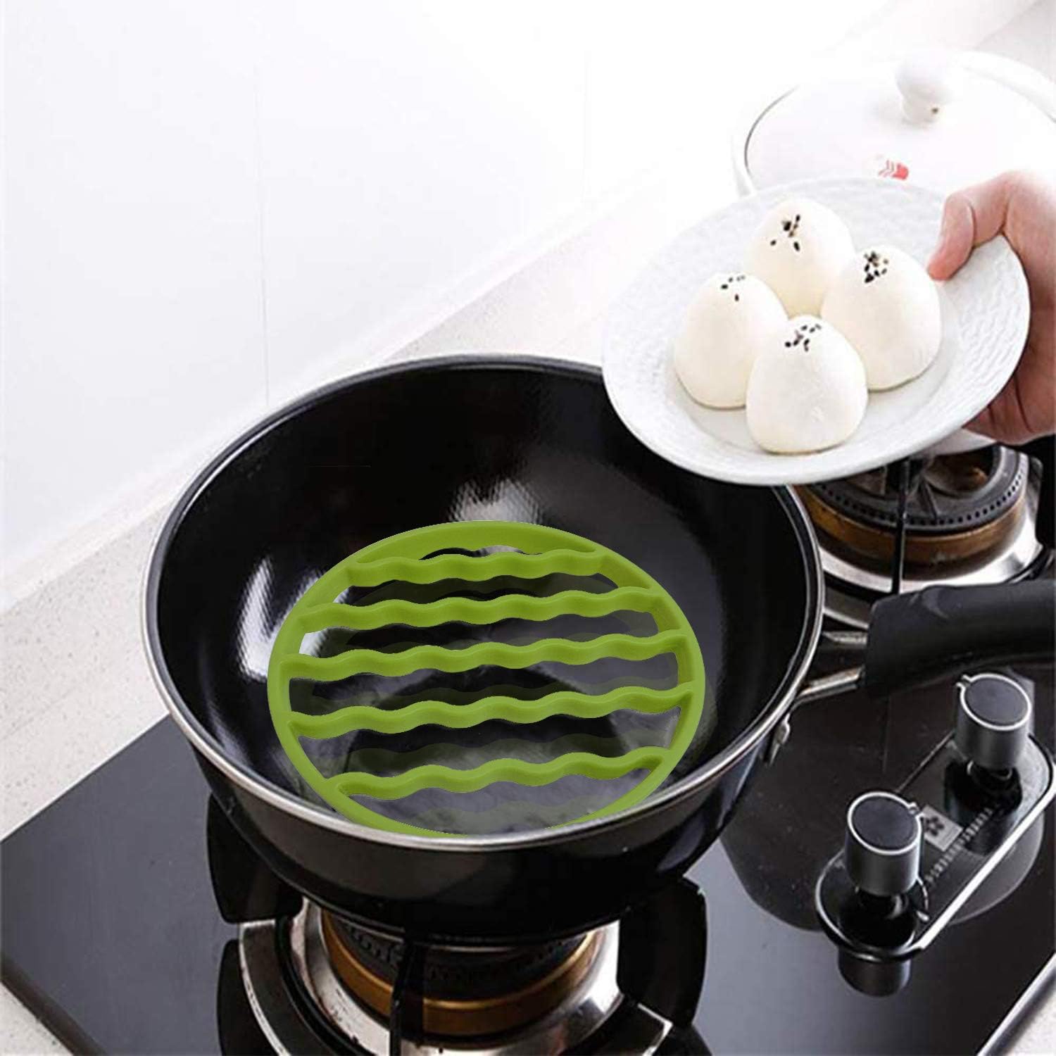 🛒 Crаzу Dеаlѕ Silicone Roasting Rack, Steamer Rack for Baking Canning Cooking Steaming, Silicone Pressure Cooker Roasting Accessories (Round&Oval-Green-2Pack)