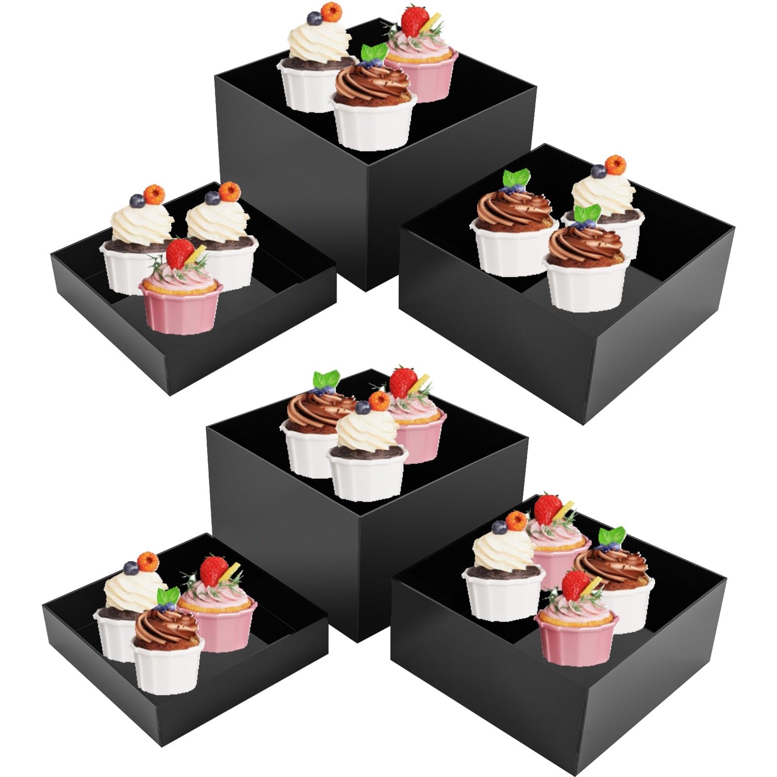 choayun 6PSC Buffet Risers, Black Cube Display Nesting Risers with Hollow Bottoms, Risers Display Stands for Buffet Table, Display Stand for Catering Dessert (8 in, 9 in, 10 in)
