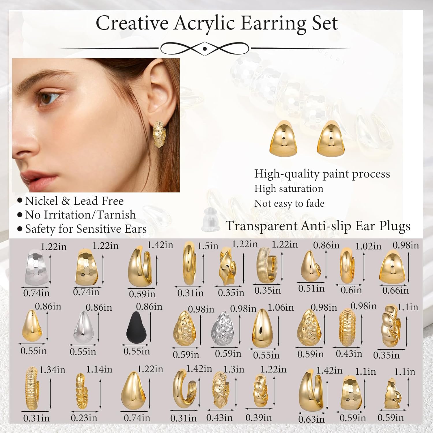 27 Pairs Gold Chunky Hoop Earrings Set for Women, Hypoallergenic Earrings Fashion Dangle Earrings Set - Image 6