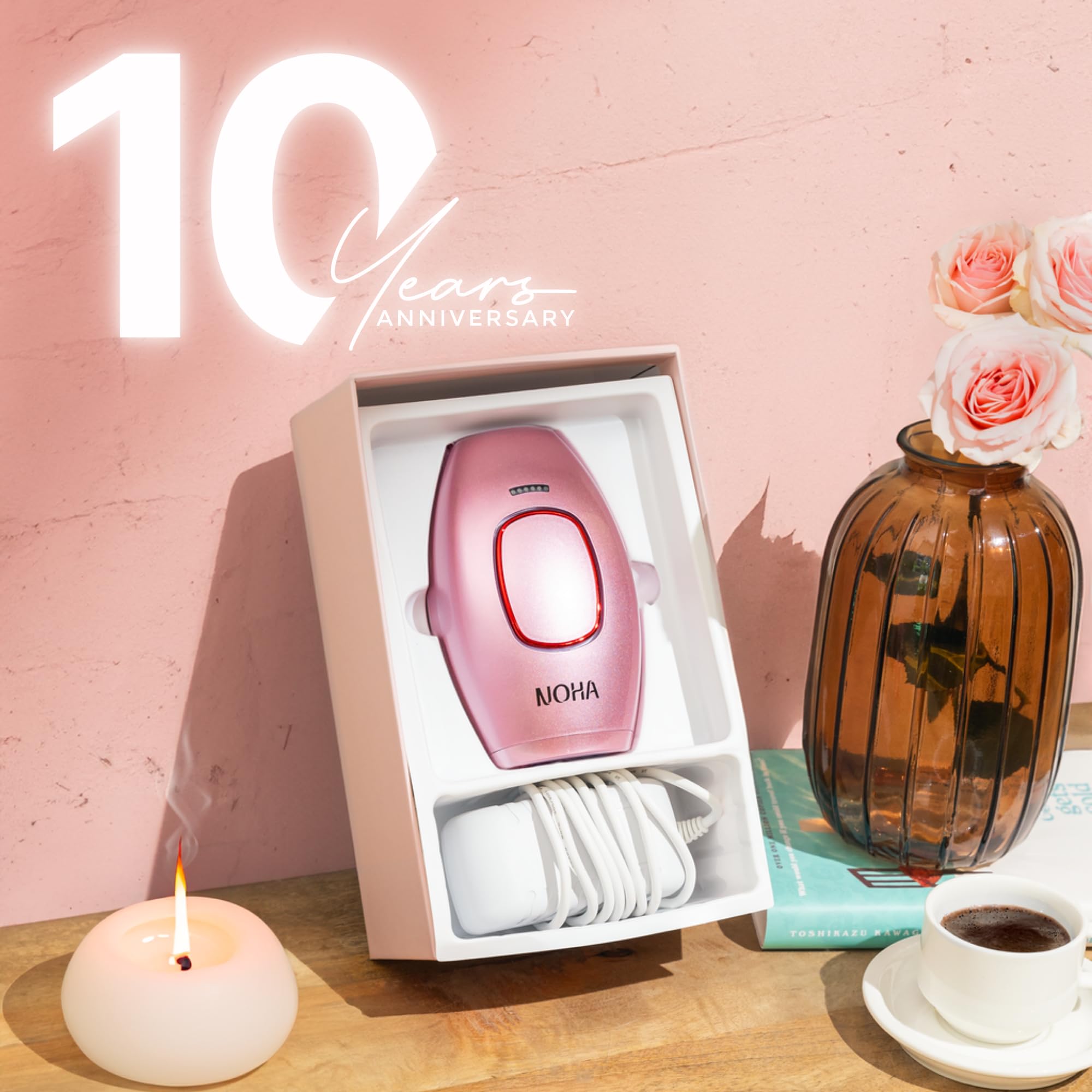 NOHA Depiladora IPL Desde Casa - Rapida Reducción del Vello Con Resultados Duraderos - Indoloro - Para Mujeres y Hombres (Blanco, NOHA FULL KIT)
