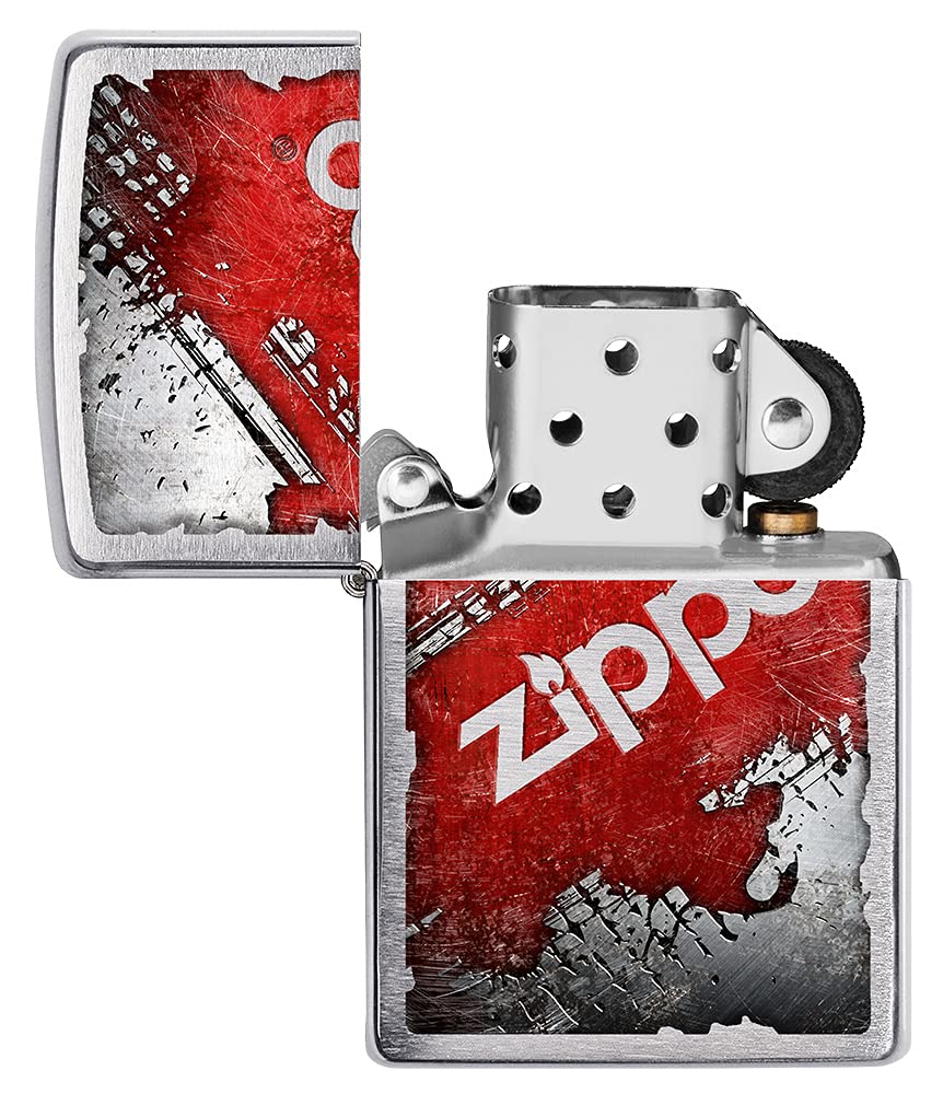 Zippo Briquet Tempête - Design Logo Argent - Chrome Brossé avec Color Image - Rechargeable - Réutilisable - Design Coupe-Vent - Coffret Cadeau - Fabriqué aux États-Unis