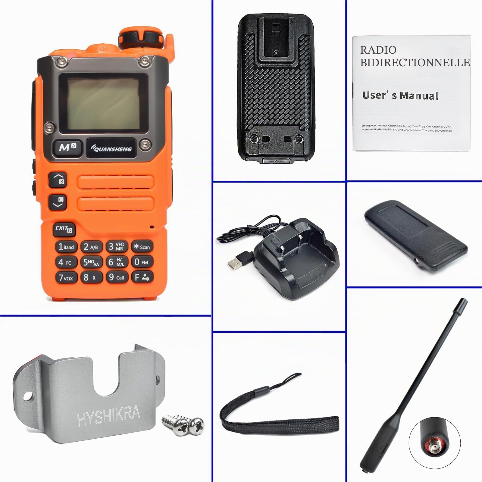 Quansheng UV-K5(8) Orange VHF UHF Portable Walkie Talkie FM NOAA UV-K6 Radio bidirectionnelle pour l'extérieur/l'entreposage et la logistique/la Navigation (Orange, avec Support Radio) | FM NOAA UV-K6 Radio bidirectionnelle pour extérieur/entreposage et l