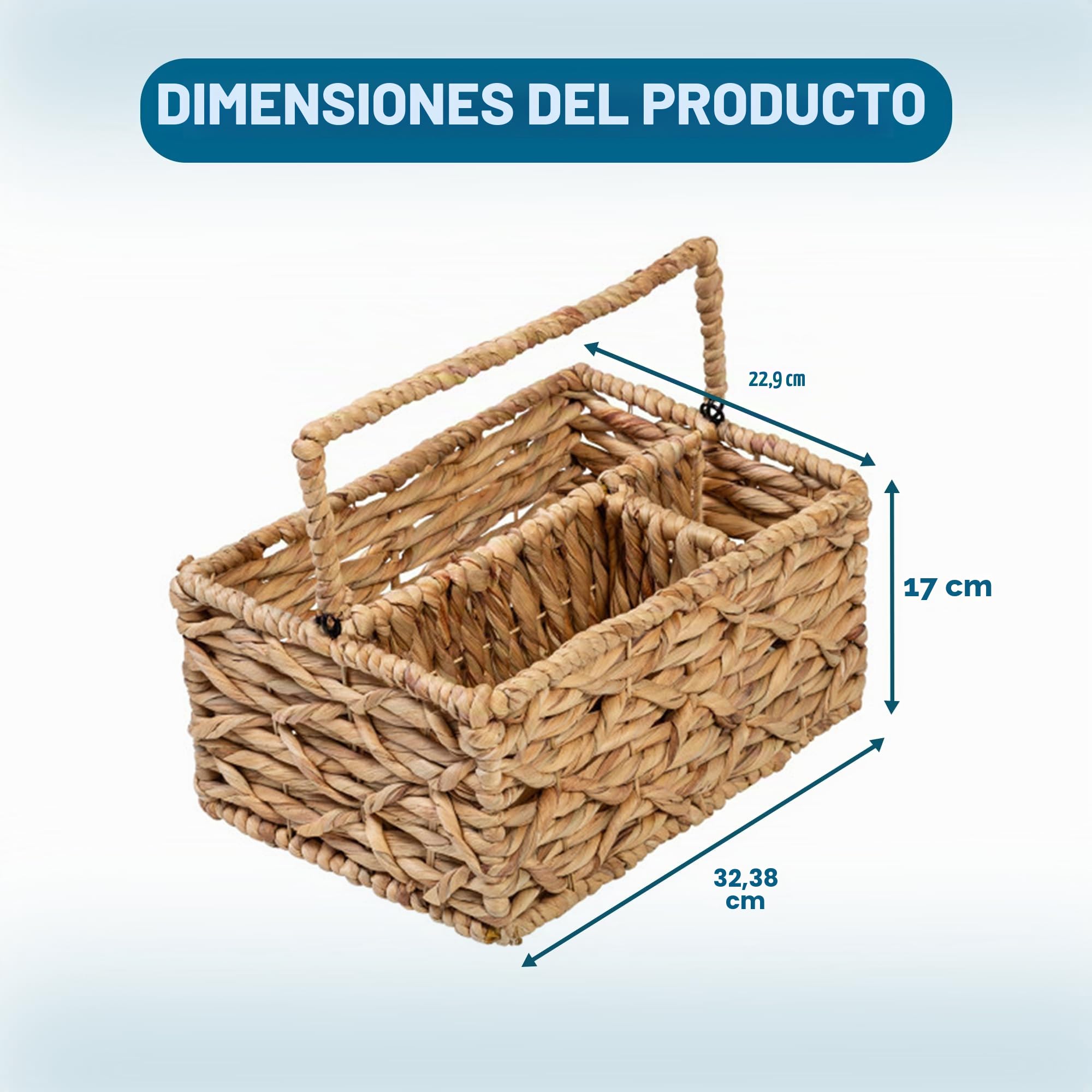Honey-Can-Do - Cesta de mimbre multiusos de 3 compartimentos con asa, natural mediana, STO-09844