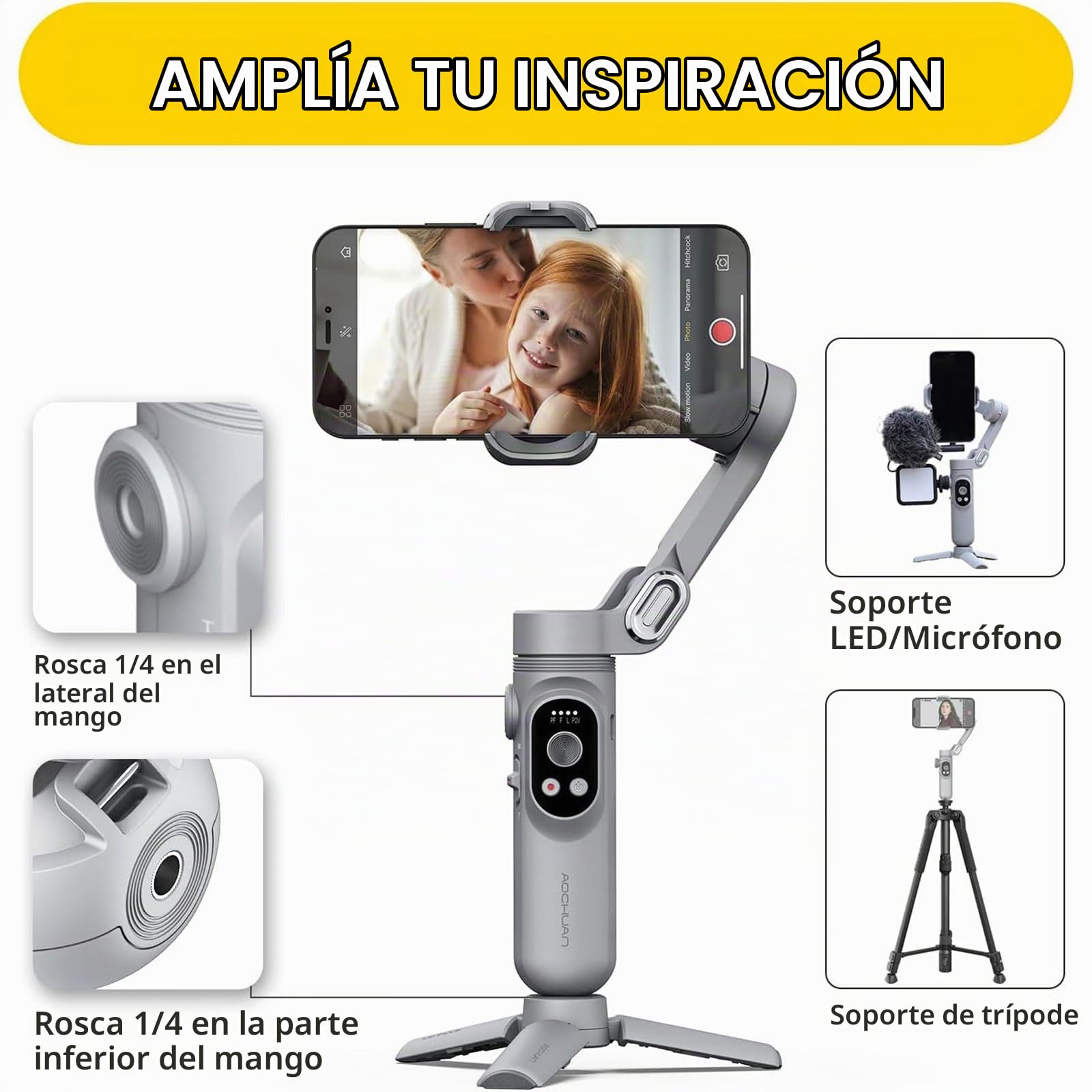 AOCHUAN Gimbal Estabilizador para iPhone de 3 Ejes, Estabilizador para Smartphone Portátil y Plegable, Gimbal para Teléfono para Grabación de Vídeo, Videoblogs, Youtube, TikTok, Smart X