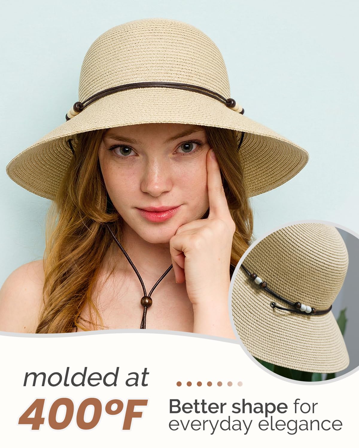 Creekstone Damska słomkowa czapka przeciwsłoneczna, ochrona przed promieniowaniem UV UPF 50+, lekka słomkowa czapka typu bucket hat, letnia podróż