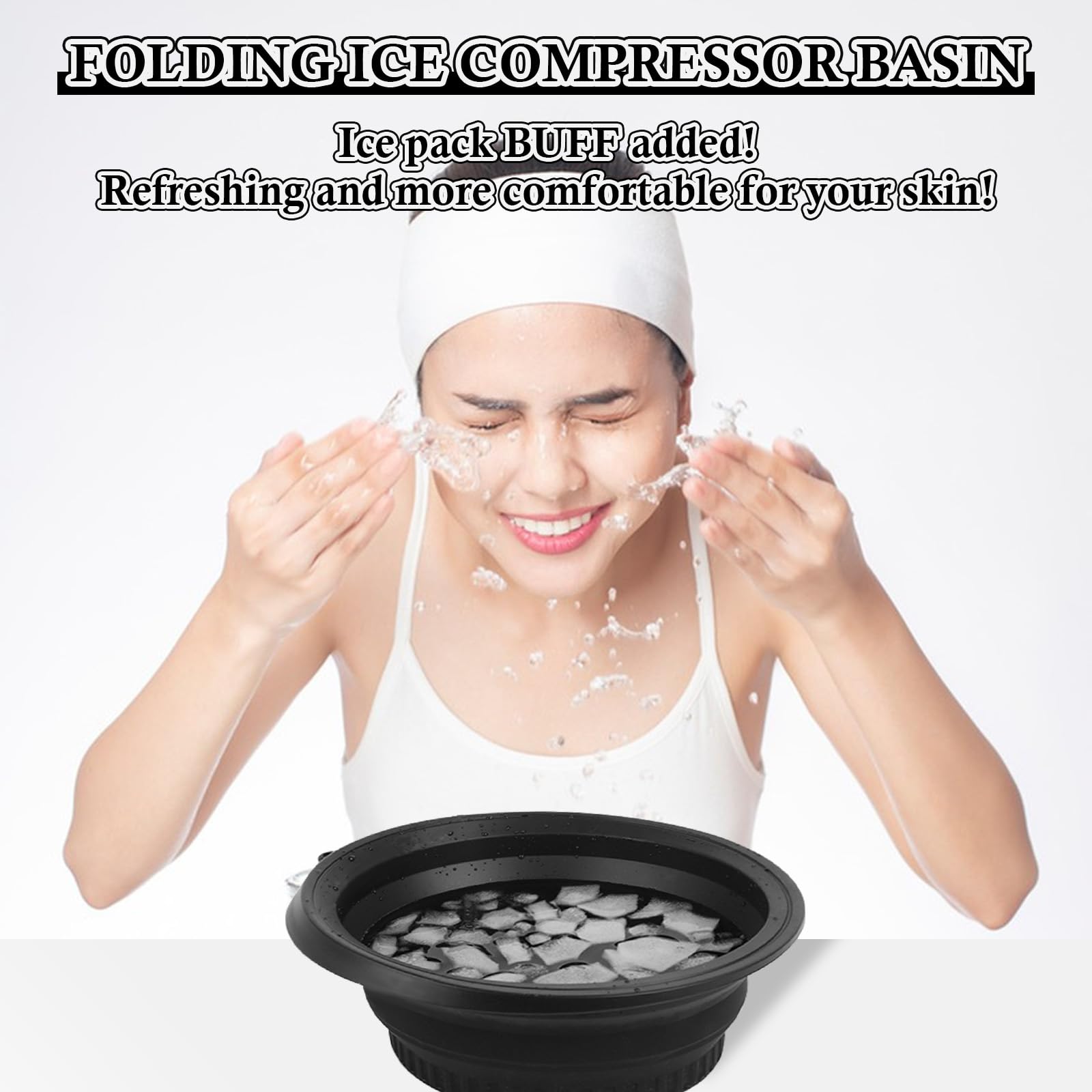 Bol de bain à glace pliable en silicone pour le visage Refroidissement rapide Bac à glace pliable Lavabo à glace pour le visage Refroidissement rapide Bassin de lavage pour soulager le