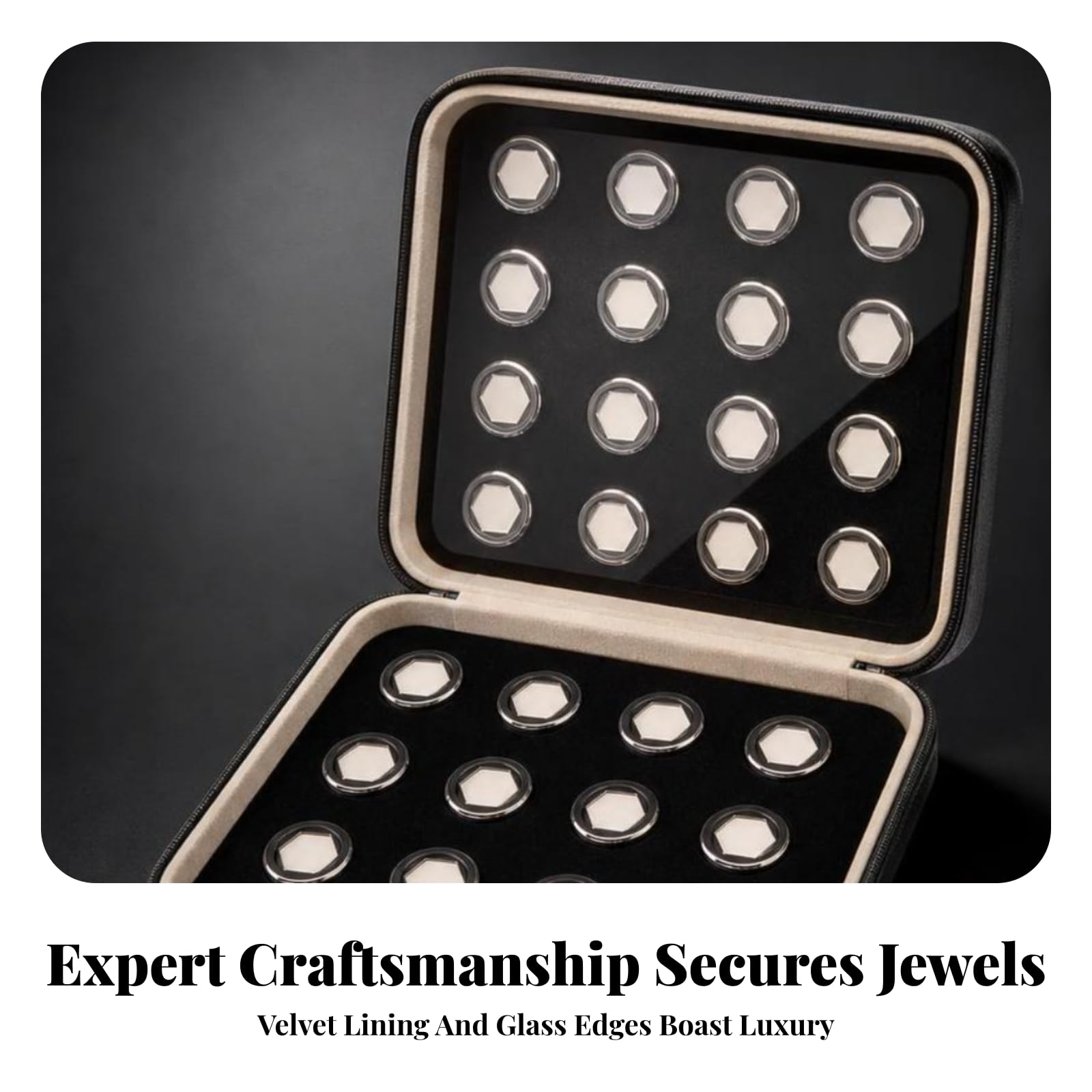 24 Piezas Estuche para Joyas Adaptable, Plateado, Hexagonal