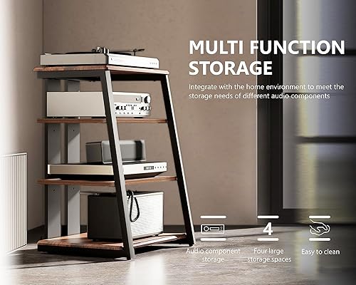 Miniatura 5 de FITUEYES Design - Estante esquinero de 4 niveles para reproductor de discos estéreo de madera, estante de audio con estantes de madera ajustables en