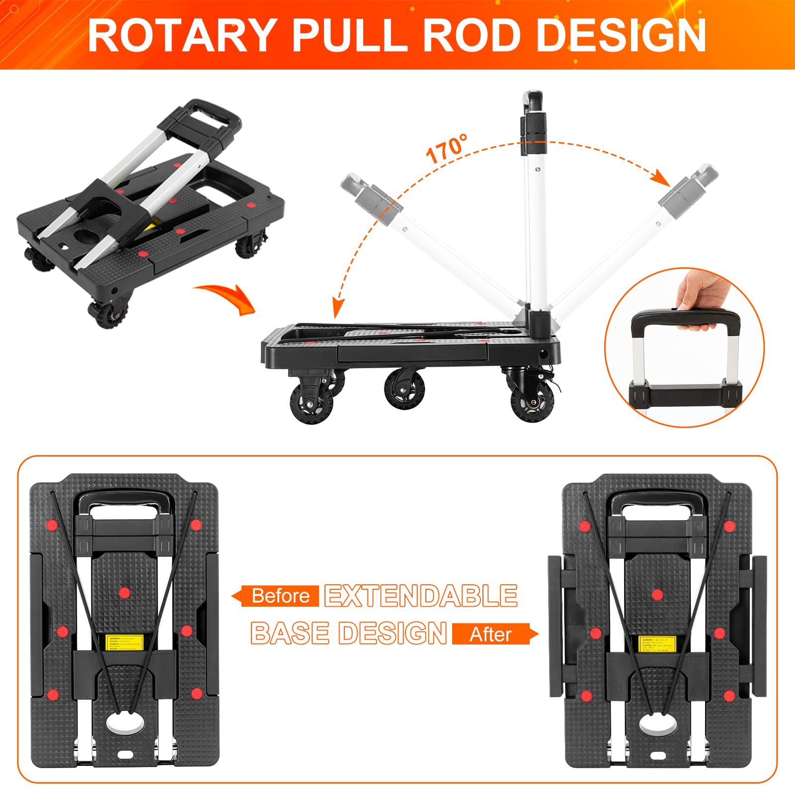 Carrello Pieghevole 150KG - Trasporto Bagagli Con 5 Ruote | Manico Telescopico | Ideale Per Traslochi - Foto 5