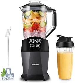 Liebe&Lecker Liquidificador de smoothie com 1200 W de pico de watts, potente tecnologia inteligente de frutas congeladas misturadas para vitaminas, sem BPA, copo para viagem de 800 ml e pote de 1,5 l