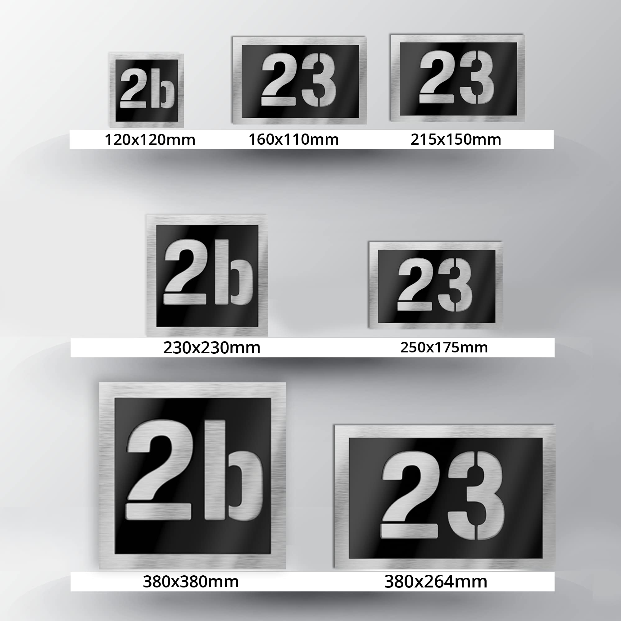 placa número para casa exterior – 215x150 mm, negro, acero inoxidable V2A (AISI 304), personalizable