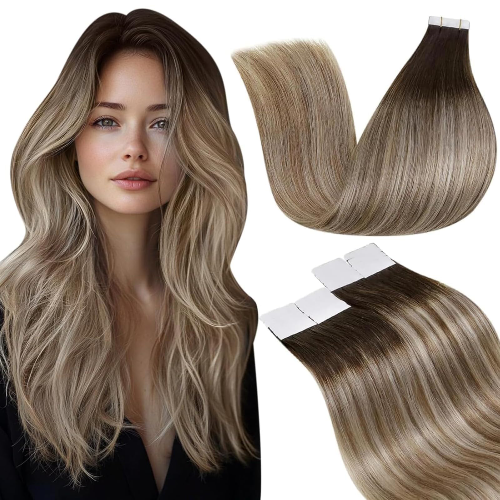 LaaVoo Tape in Extensions Echthaar Remy Haarverlängerung Echthaar Extensions Tapes