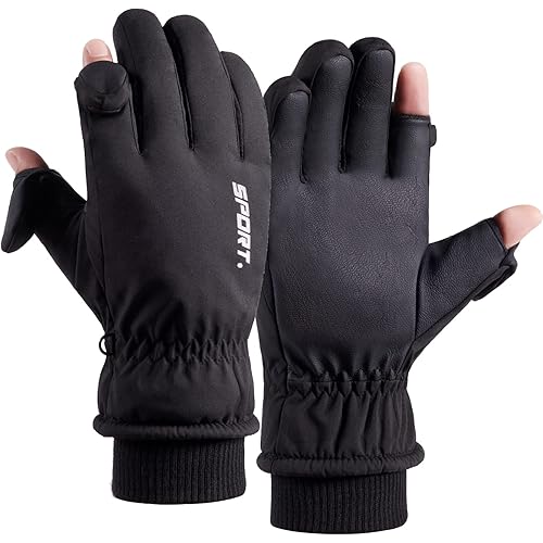 LJCUTE Winter Fingerless Snow Ski Gloves for Men Women, Water Repellent & Windproof Cold Weather Touchscreen Fishing Gloves for Motorcycle Skiing Snowboard Hunting Cycling Driving